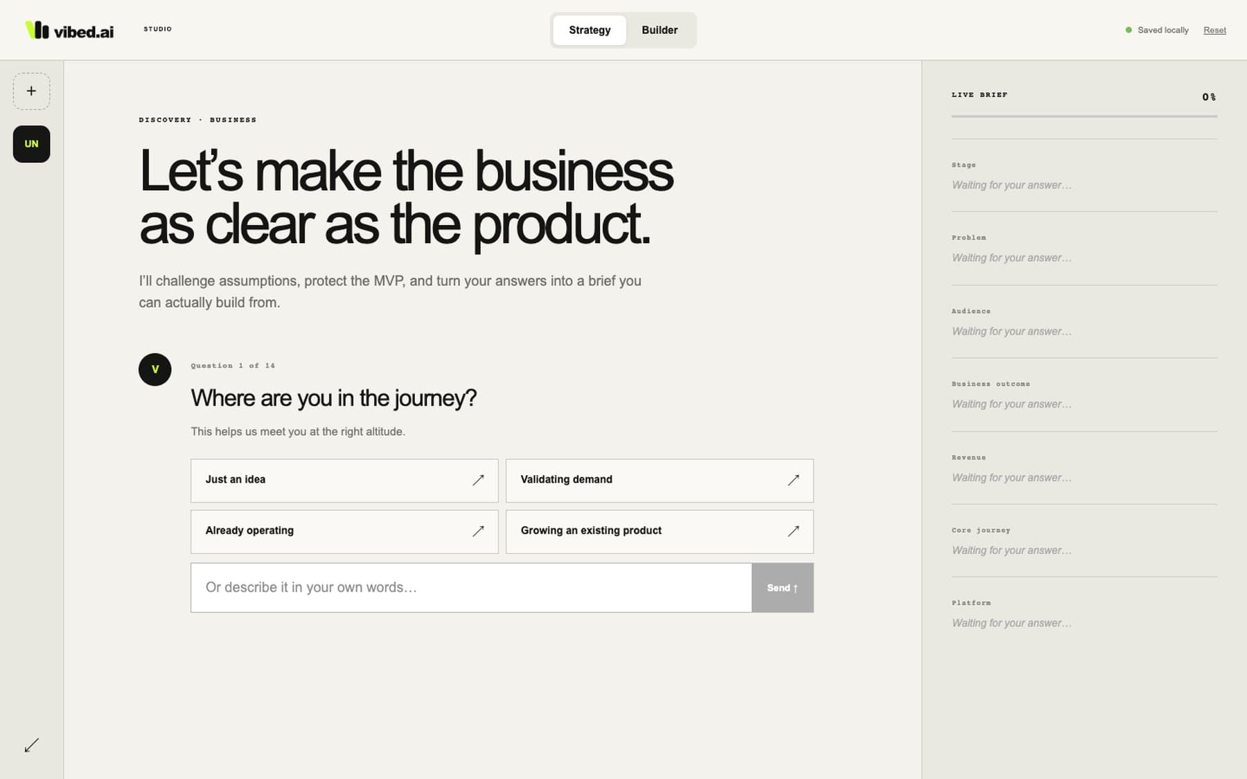 Vibed Studio Strategy interview with a live brief